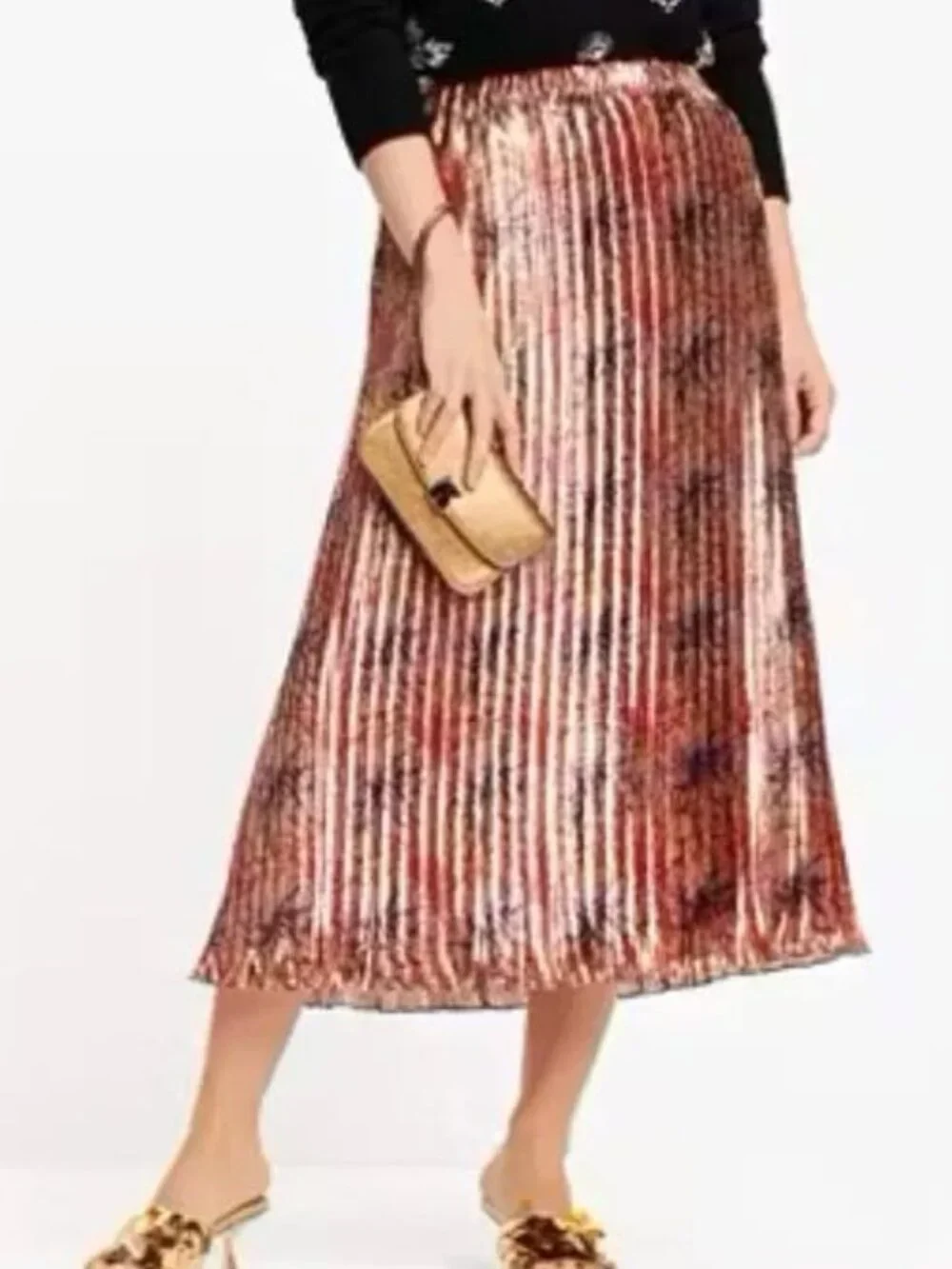 Kate Spade Pleated Metallic Gold Lame Skirt Winter Chrysanthemum Small